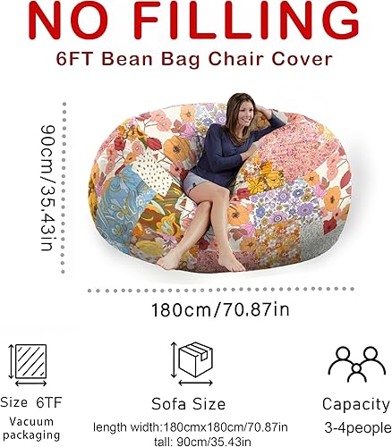 Miniatura 9 de Funda para puf gigante de 6 pies, suave y esponjoso de terciopelo holandés (sin relleno, solo cubierta), cómoda funda de puf de 6 pies, funda de