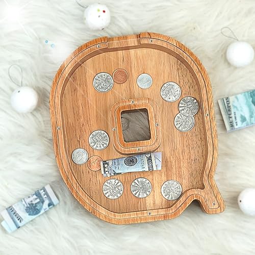 Miniatura 259 de Alcancía para niños y niñas, alcancía grande de madera personalizada con diseño recortado, bancos de monedas con letras del alfabeto, caja de ahorro