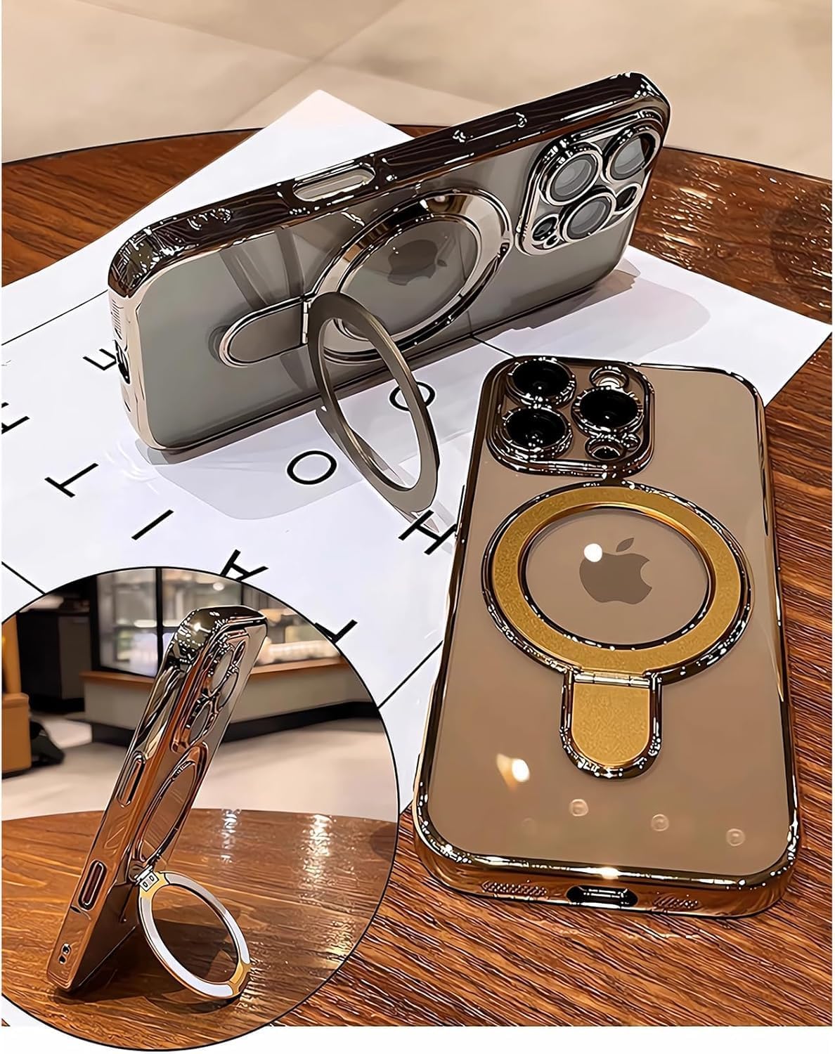 Magnetic Case for iPhone 14 Pro with Invisible Stand Built-in Camera Lens Protector Shockproof[Military Drop Protection] Soft TPU for iPhone 14 Pro case 6.1",Gold image 5