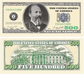 Pack of 100 Bills - $500.00 Five Hundred Casino Party Money