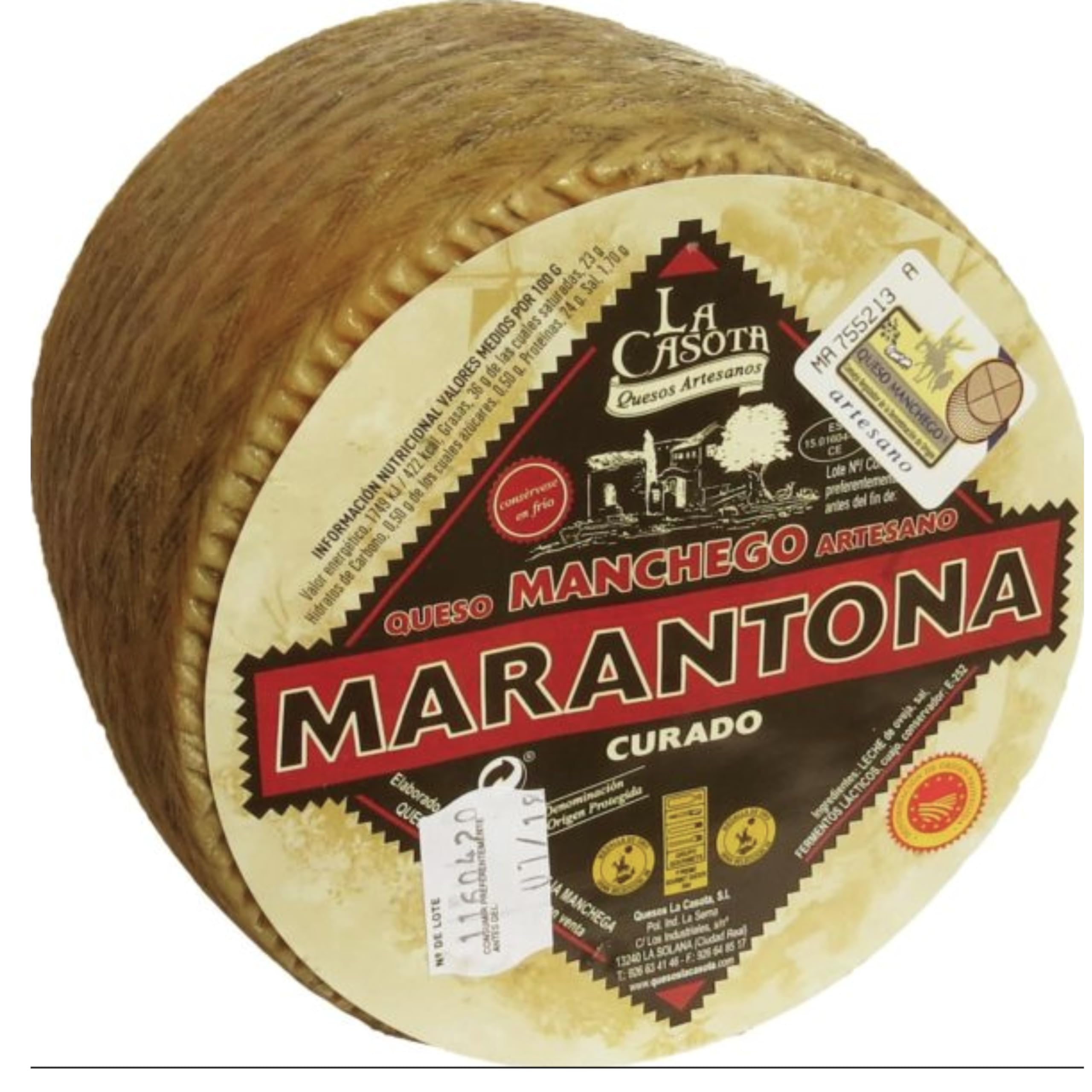 Queso Manchego DOP Marantona Curado 0.700 kg Sabor Intenso