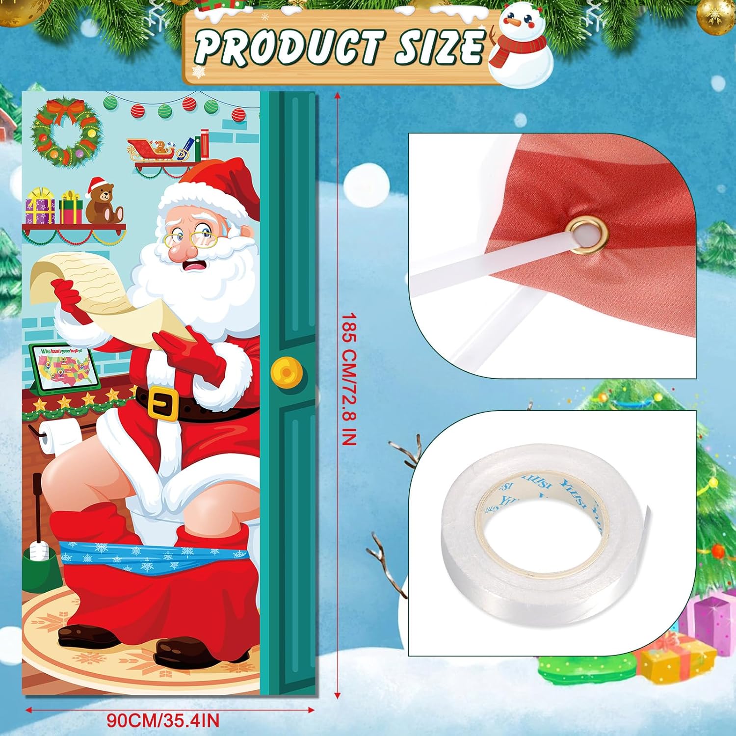Konsait Christmas Party Decorations - Funny Restroom Santa Door Cover Banner, Bathroom Backdrop for Christmas Door Decorations and Party Supplies - Image 2