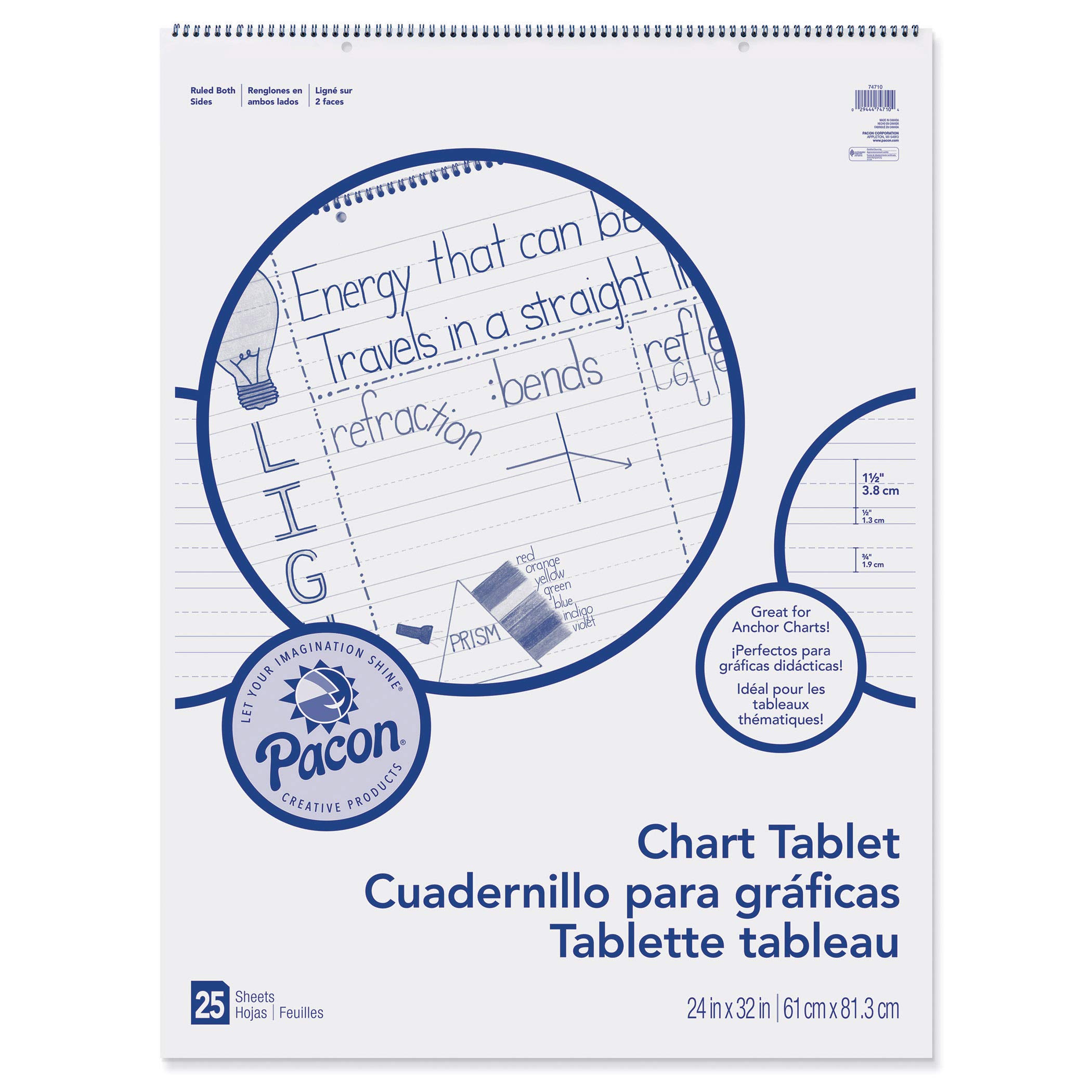 Pacon(r) PAC74710BN Chart Tablet, Manuscript Cover, 1-1/2" Ruled, 24" x 32", 25 Sheets, Pack of 2