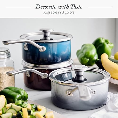 Miniatura 9 de Merten & Storck Utensilios de cocina esmaltados con núcleo de acero hecho a mano europea, olla de 2.5 cuartos de galón con tapa, inducción, sin PFAS