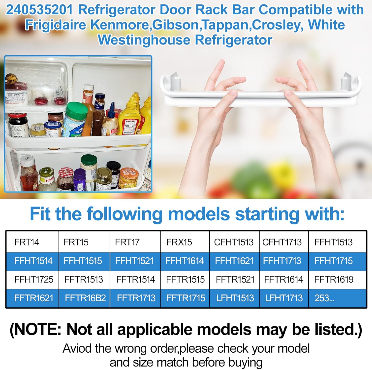 UPGRADED 240535201 Refrigerator Door Rack Bar Replacement Compatible with Frigidaire Kenmore Refrigerator Door Shelf Replacement Parts AP3214686, AH734991,FRT17B3AZB, LFHT1513LW0,FRT15 Door Shelf Rack