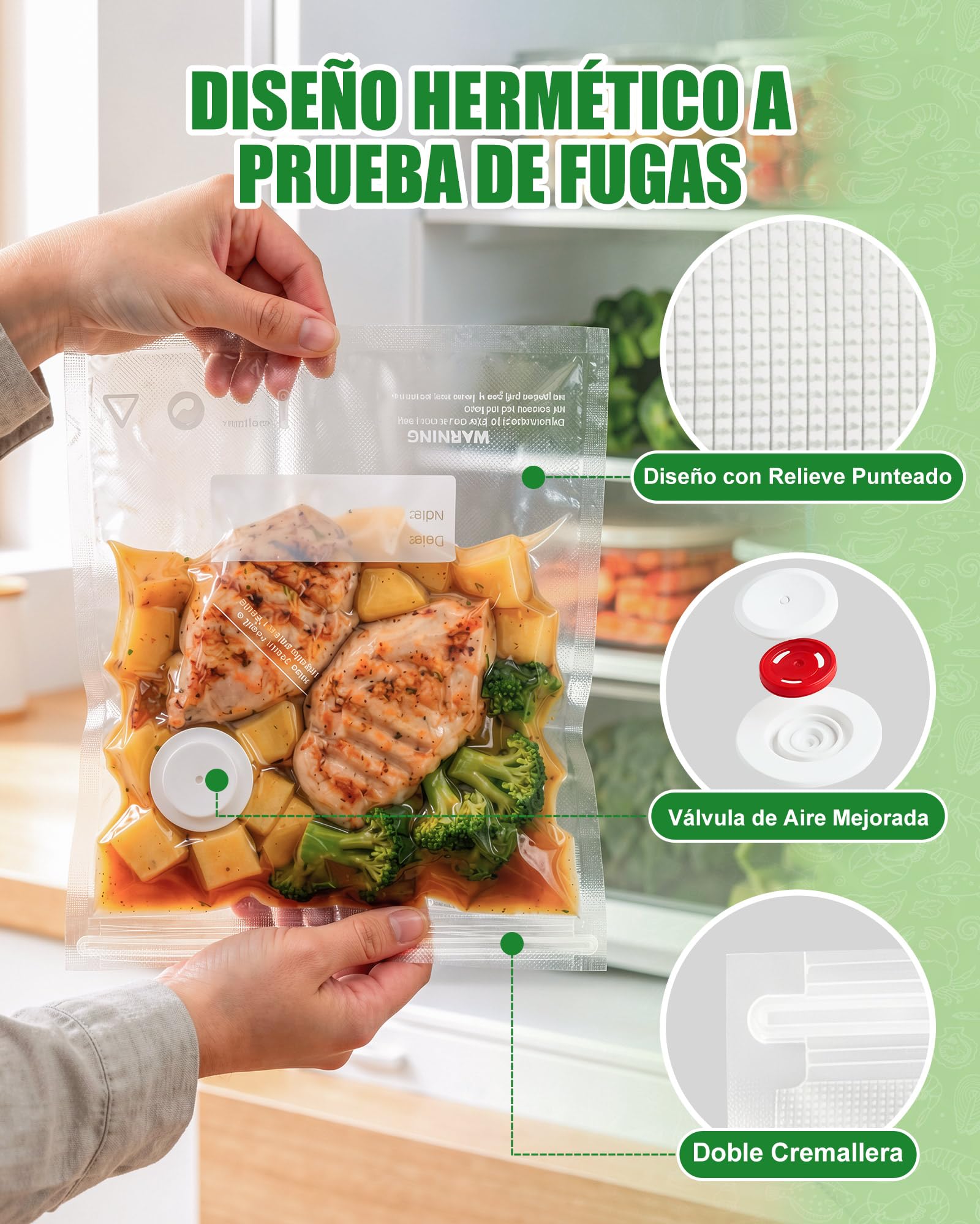 Babacom 30PCS Bolsas Vacio Alimentos Reutilizables para Envasadora al Vacío con Válvula de Aire y 10 Pinzas–Mediano (26x28cm), sin BPA,Mantienen Frescura para Congelador,Microondas y Cocción Sous Vide