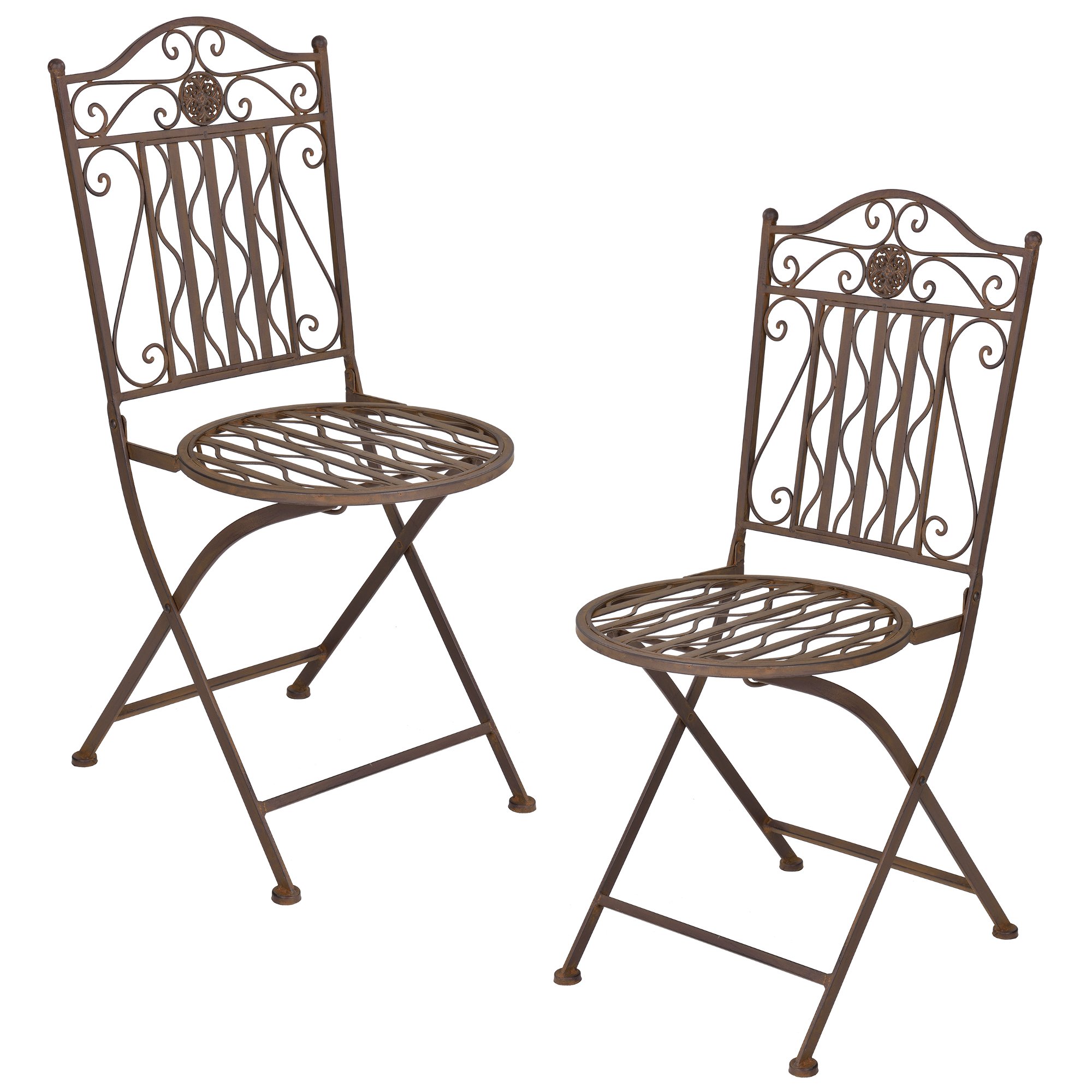 [en.casa] Bistroset Biella Balkonset 3-TLG. Bistrotisch mit 2 Stühlen Essgruppe Sitzgruppe Metall Gartenmöbel Set Balkonmöbel Gartenset klappbar Gartengarnitur Edelrost-Braun