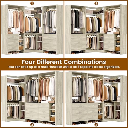Miniatura 3 de Aheaplus Sistema de armario con 6 cajones, 4 varillas para colgar y torre de esquina, sistema de armario de esquina con colgante, organizador de