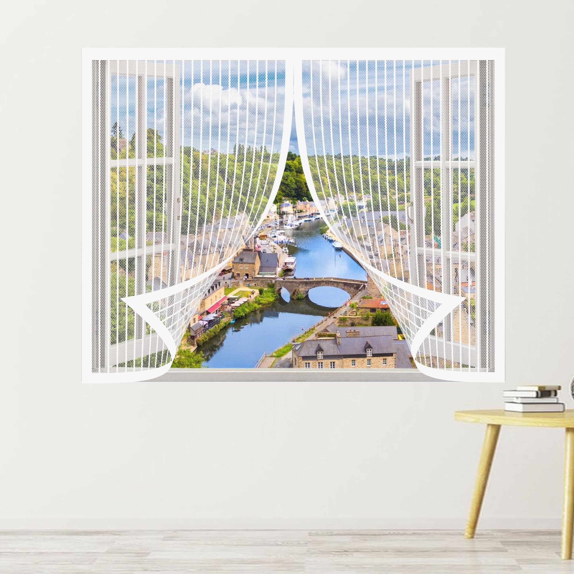 Magnetic Fly Screen Window Large 60 x 145 cm Heavy Duty Bug Mesh Curtain Without Drilling Easy to Install for Door and Window, White