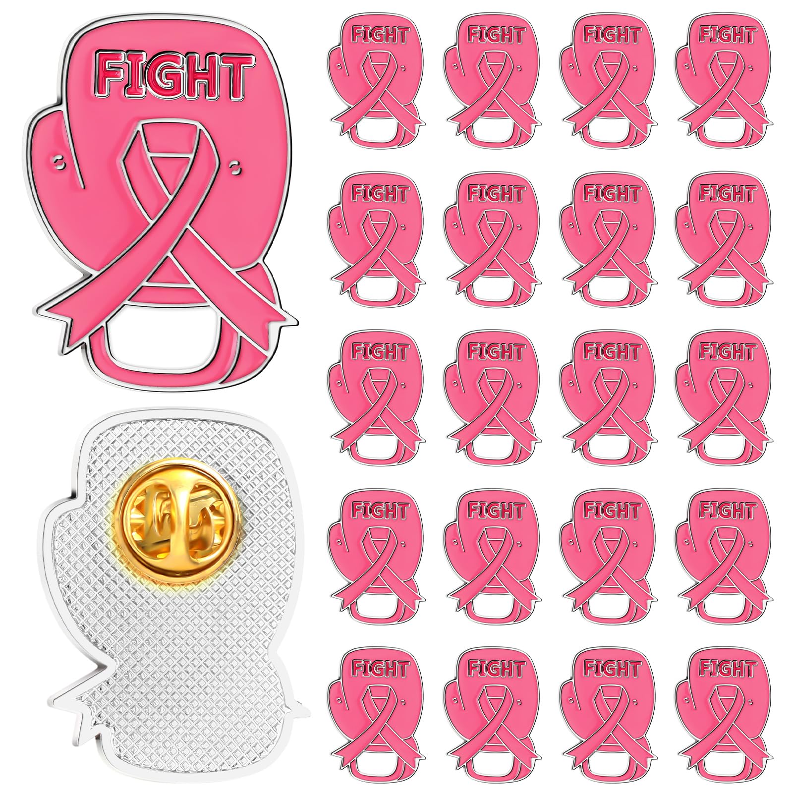 EcallyBreast Cancer Awareness Pins Gift Pink Fight Ribbon Pins Boxing Glove Brooch Pins for Charity Public Welfare Supplies