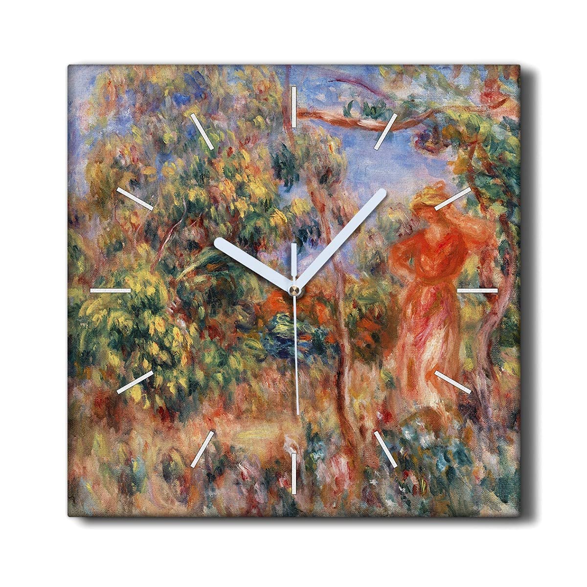 Horloge murale en toile femme forêt 30cm pour un salon zen et cosy