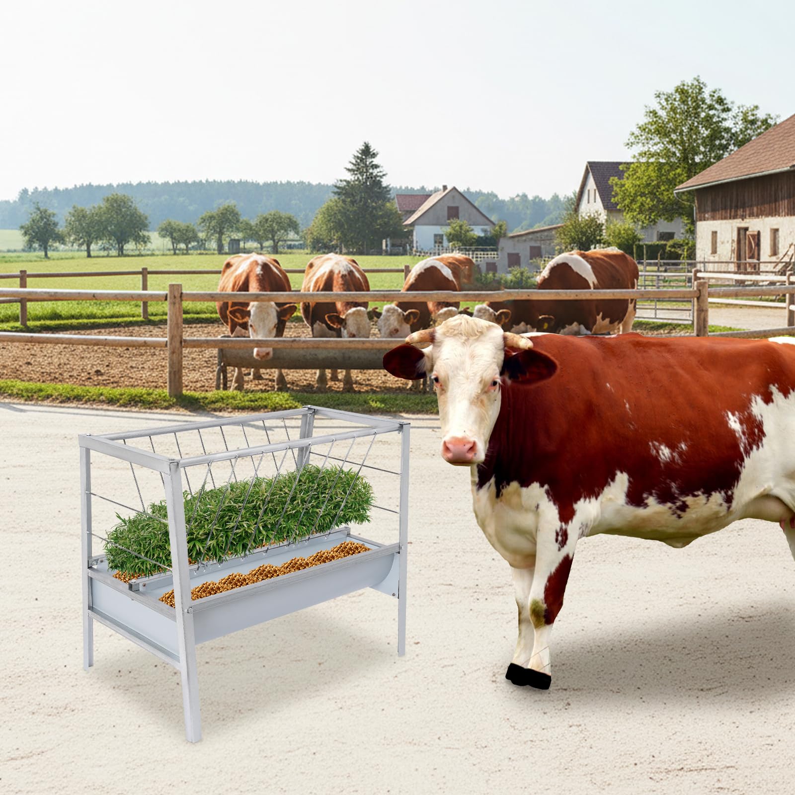 Comedero para ganado, comedero para ganado, comedero, comedero grande para cabras, comedero 2 en 1 para cereales y heno, comedero para ovejas, cabras, caballos, ganado, 100 x 66 x 85 cm
