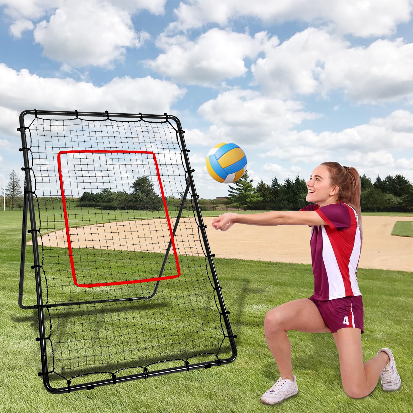 AKOZLIN Rete da rimbalzo per baseball, softball, pallavolo, lacrosse, 5 angoli regolabili, 1,8 x 1,2 m, con Strike Zone, rete da rimbalzo da baseball, con borsa per il trasporto