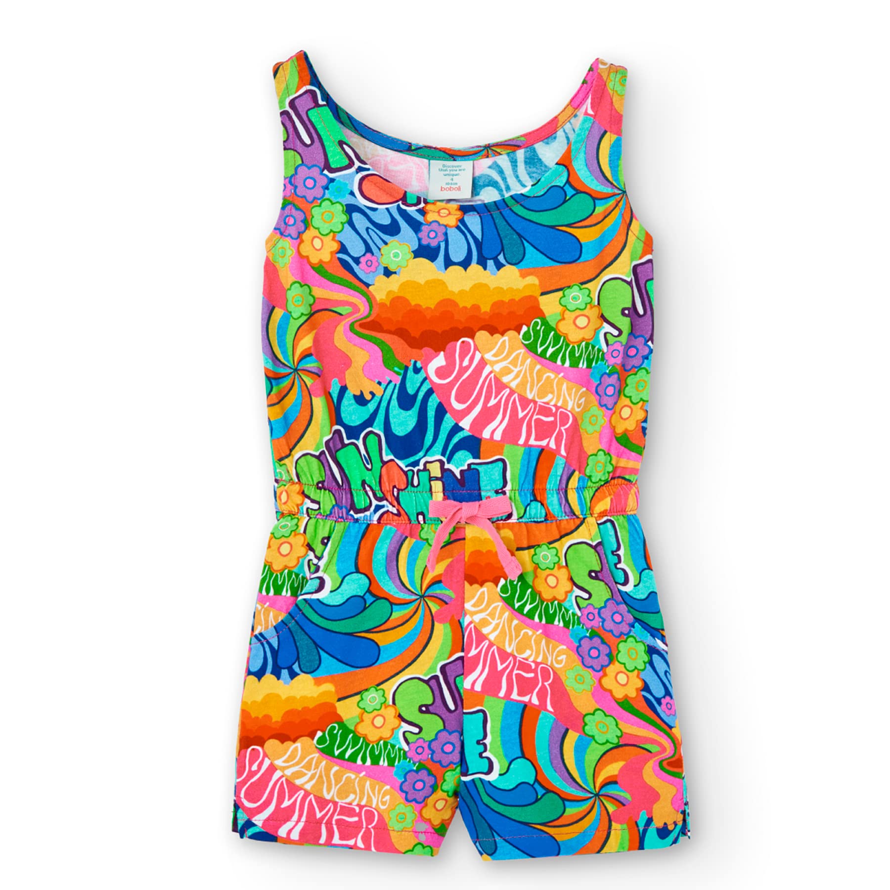 boboli Vestido Mono Niña – Mono Sin Manga - Ropa de Vestir para Niña – 100% Algodón-Estampado - Mono de Verano - Ropa de Regalo – Para niñas de 5 años a 12 años