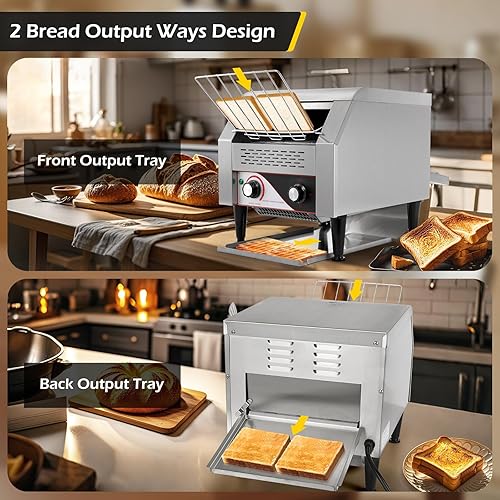 Miniatura 6 de Dyna-Living Tostadora de restaurante comercial 300 rebanadasH Horno tostador transportador 110 V 2200 W tostadoras giratorias de acero inoxidable de
