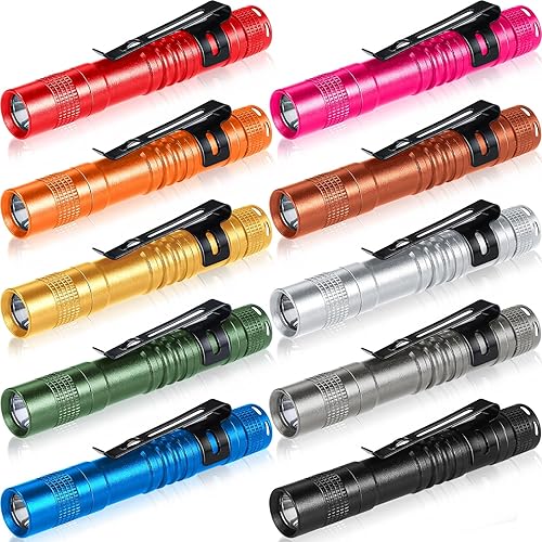 Hortsun 10 mini linterna LED a granel con bolsillo pequeña linterna con clip para regalo al aire libre del día del padre para hombres (3.54