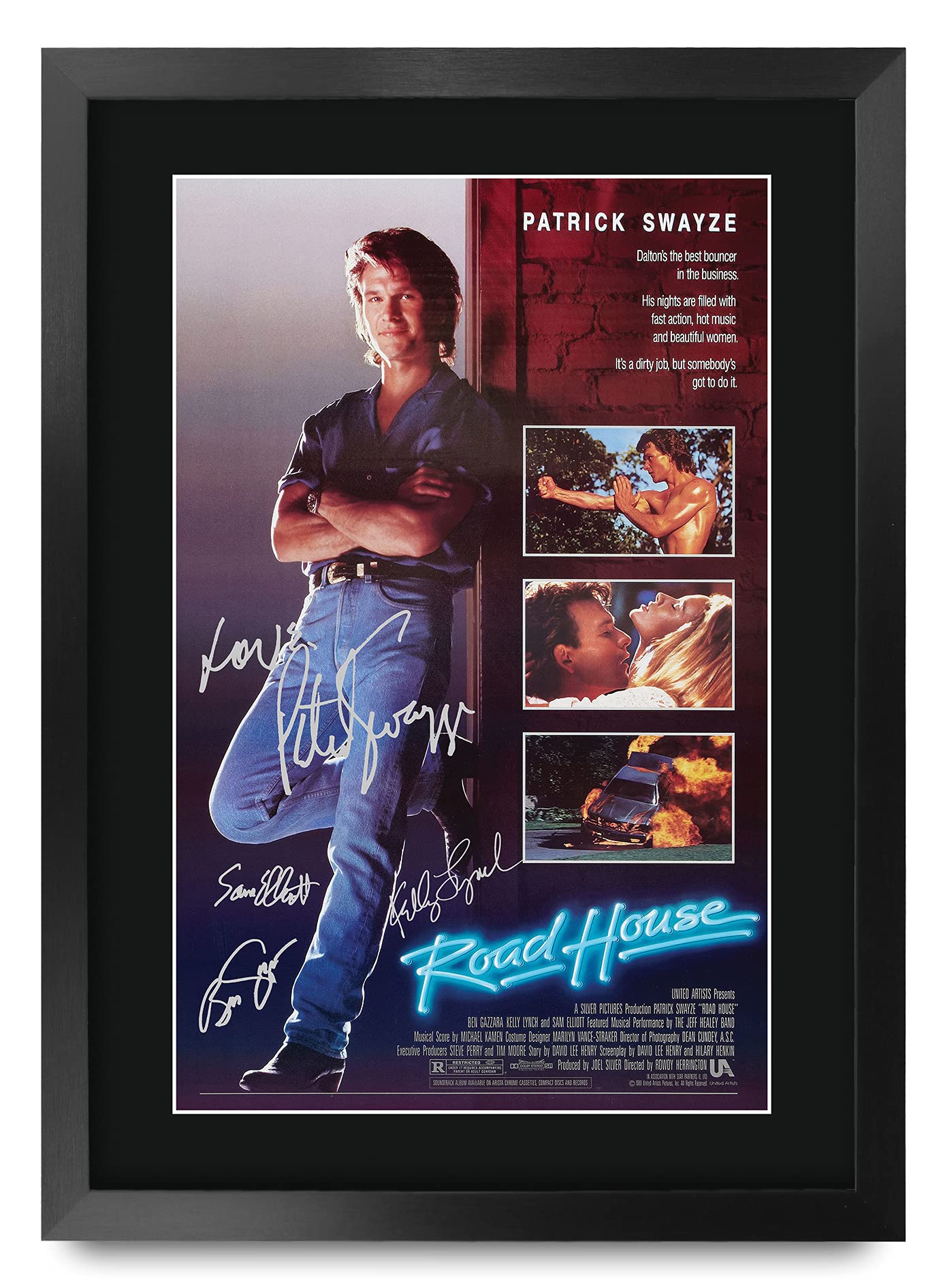 HWC Trading A3 FR Roadhouse The Cast Patrick Swayze Geschenke Printed Poster Autogramm Bild für Film-Memorabilia Fans - A3 Eingerahmt