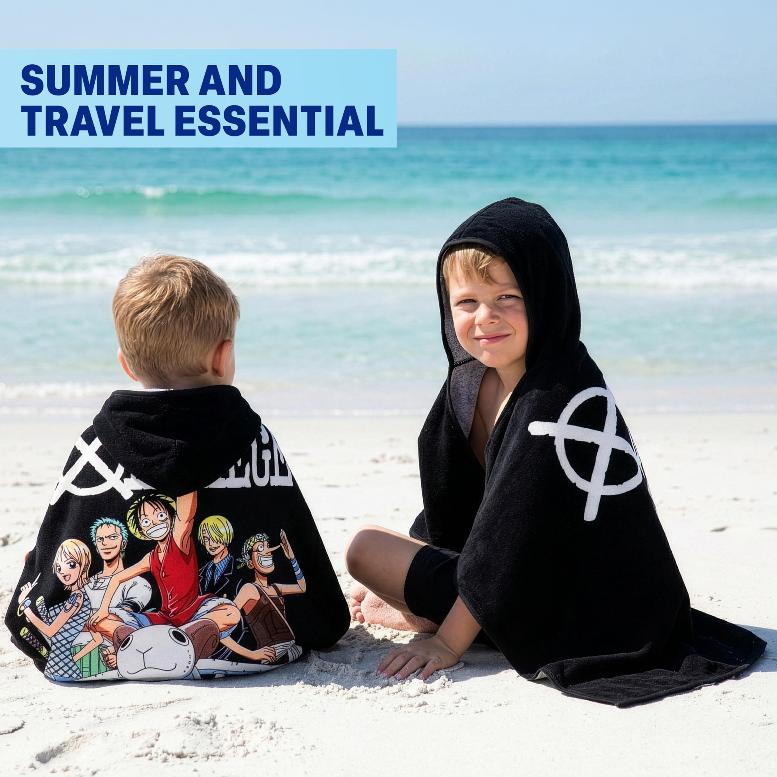 One Piece Incappucciato Asciugamani Bagno Ragazzi, Assorbente Asciugamano Cotone, Piscina, Nuoto e Asciugamano da Mare, Morbido Poncho da Bagno, Accessori Viaggio, Regalo Ragazzi (Multi One Piece)