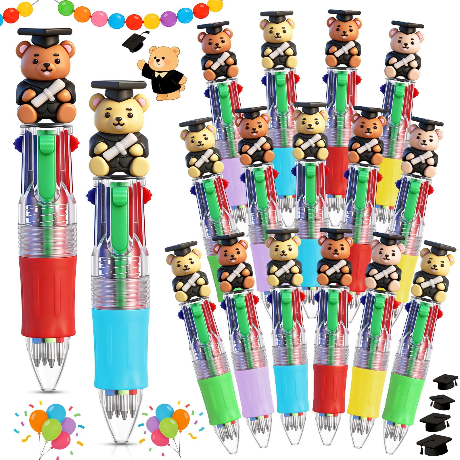 Photo 1 of Gueevin 15 Pcs Graduation Gifts Bear Multicolor Pens in One 4-in-1 Cute Pens Bulk, Class of 2026 Ballpoint Pen for End of Year Gifts Congrat Grad Study Supplies Graduation Party Favors