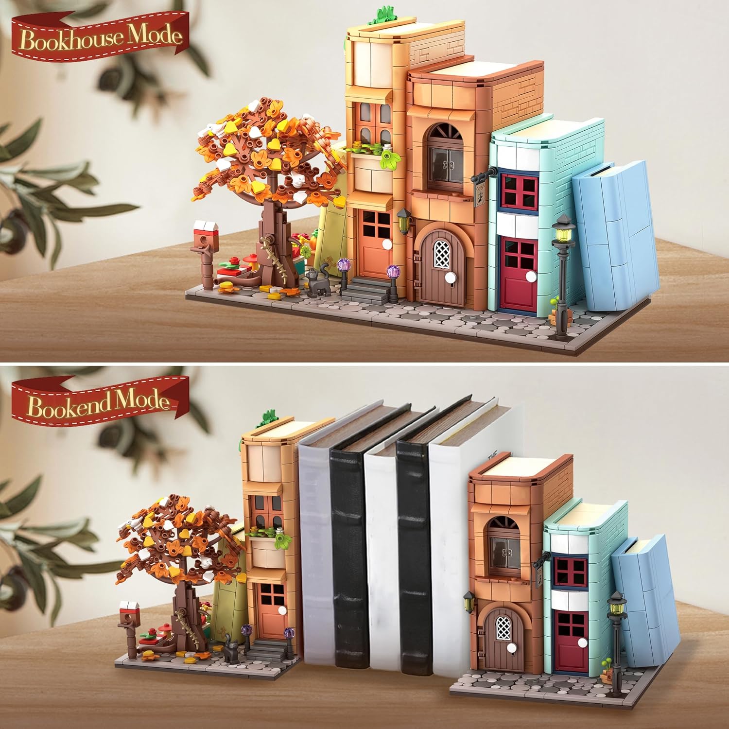 Bookends Building Set for Adult, Home Bookshelf Insert Decoration Building, Bookcase Miniature House Model Building for Adults, 1488pcs