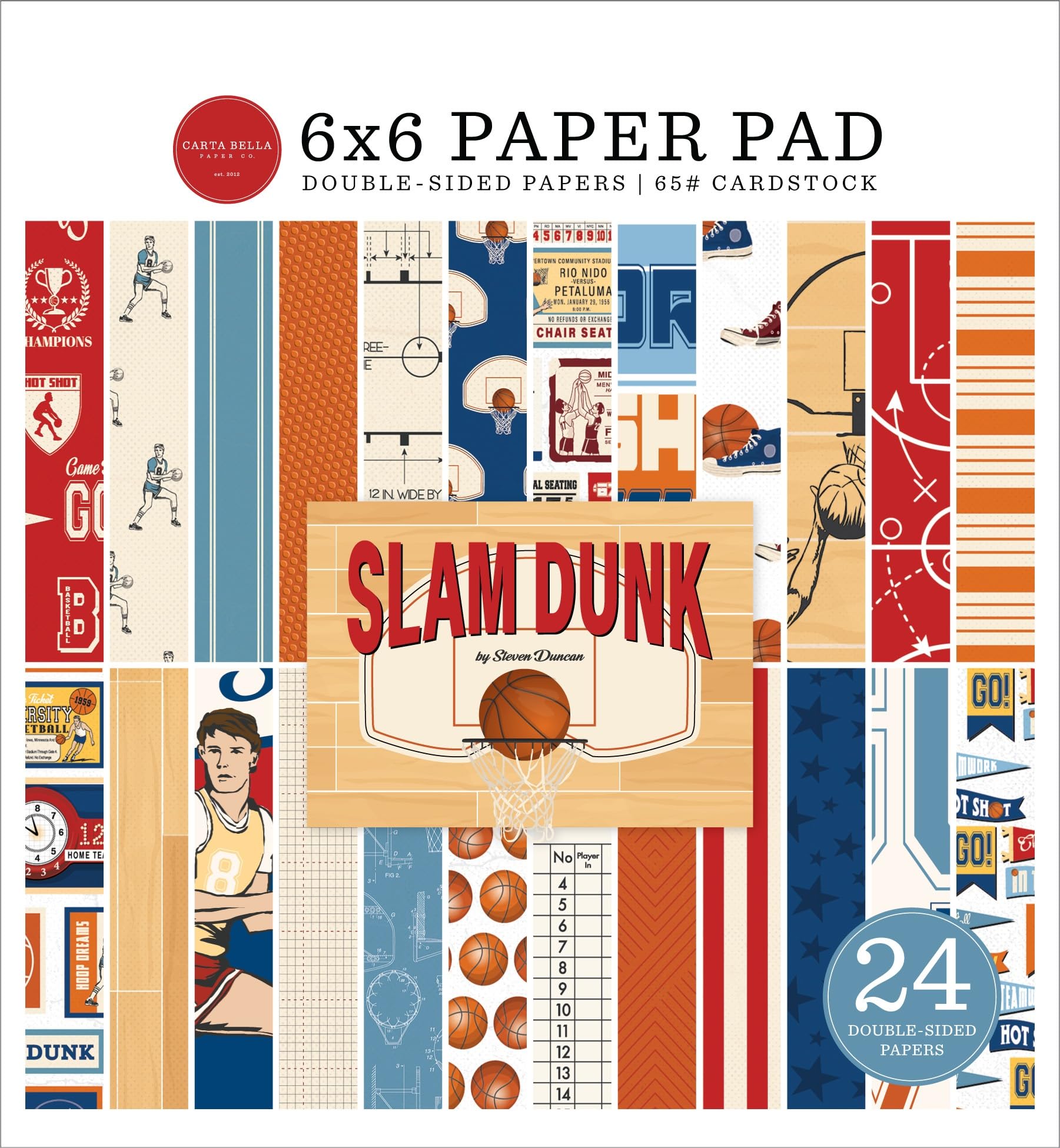 Carta Bella Double-Sided Paper Pad 6"X6" 24/ Pkg-Slam Dunk SD345023
