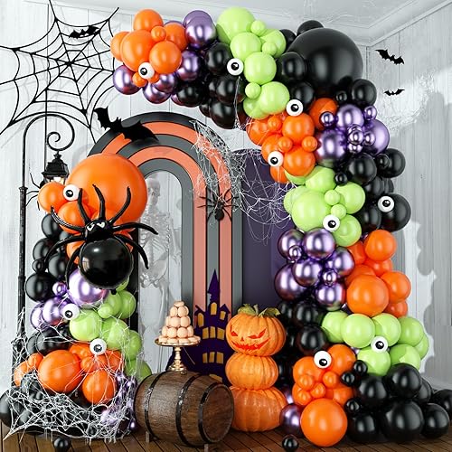 Kit de arco de guirnalda de globos de Halloween, globos de látex negro, morado, verde, naranja, decoración de fiesta de Halloween, globos grandes de