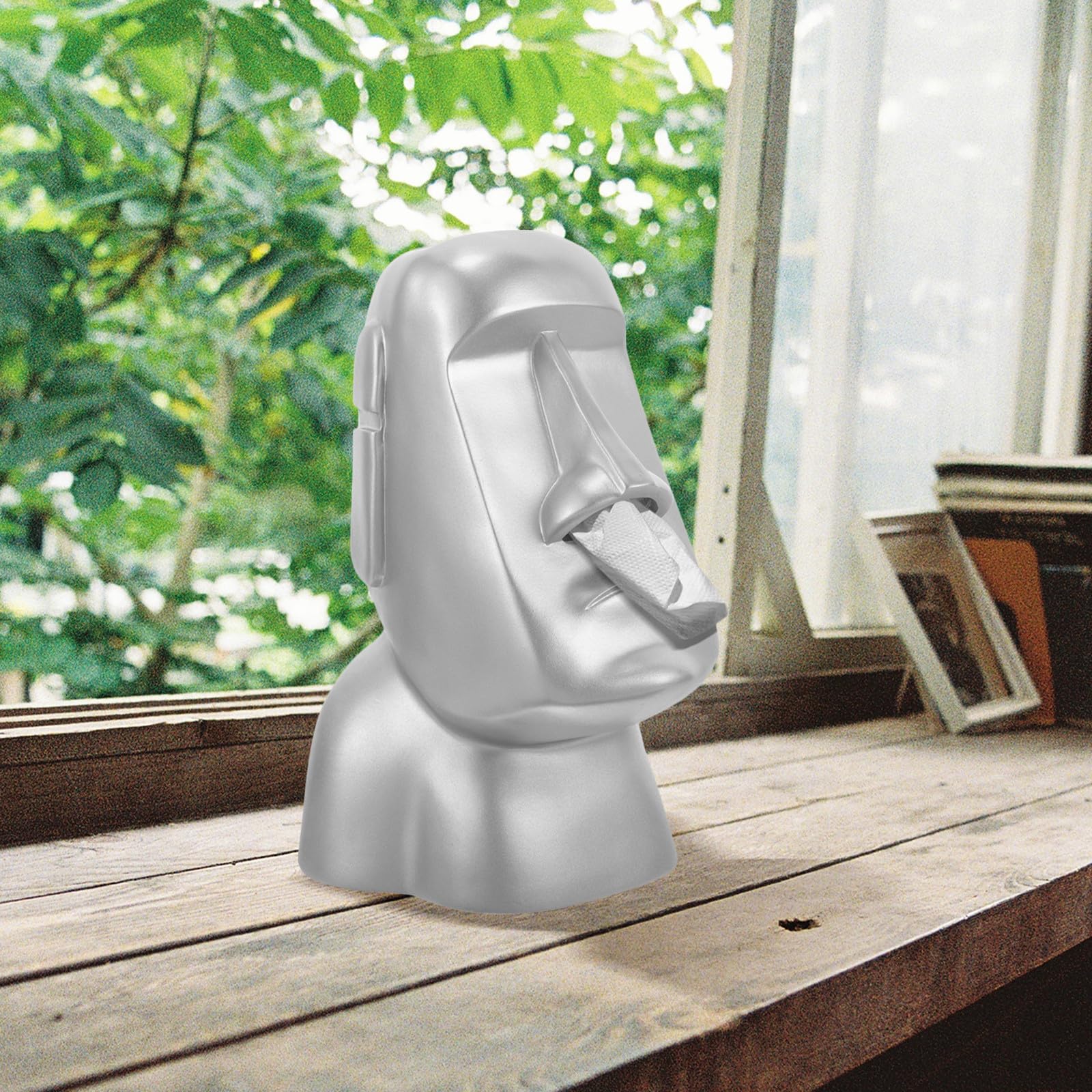 Toyvian Kopfhörerhalterung aus Kunstharz in Moai Statue Design Dekorativer Kopfhörerständer für Schreibtisch Eleganter Organizer für Büro und Zuhause Silberfarbene Kreative Dekoration