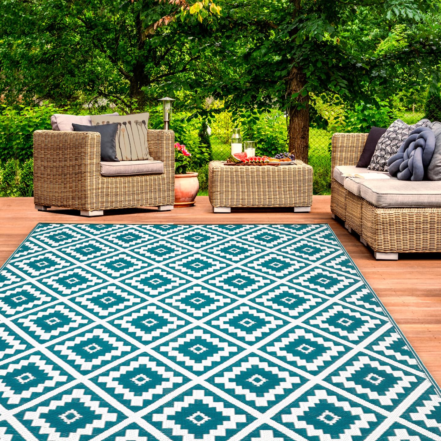 IDMarket - Tapis extérieur Bahamas Bleu Canard 180 x 280 CM