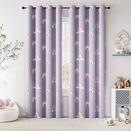 Miniatura 1 de Vangao Cortinas opacas para dormitorio de niños, cortinas de arco iris de 84 pulgadas de largo, para dormitorio de niñas, habitación de bebé, con