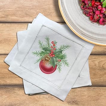Jolitee Decorative Hemstitch Cocktail Napkins, 6