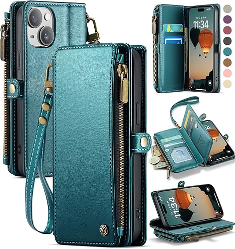 Miniatura 55 de Defencase Compatible with iPhone 13 Mini Case Wallet with RFID Blocking Card Holder for Women Men, PU Leather Magnetic Snap Flip Zipper Strap Wallet