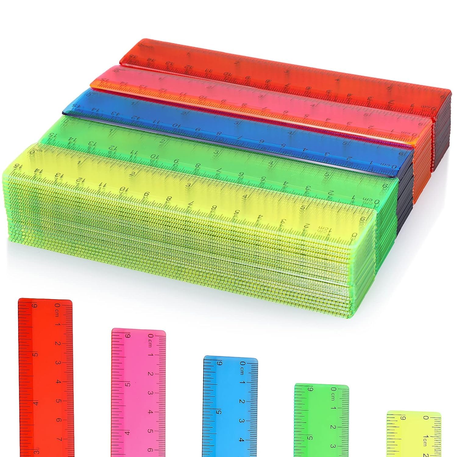 Zonon 200 righelli dritti flessibili in plastica con pollici e centimetri, per il primo giorno di scuola, regalo per studenti, forniture per ufficio (colore trasparente brillante, 15,2 cm)