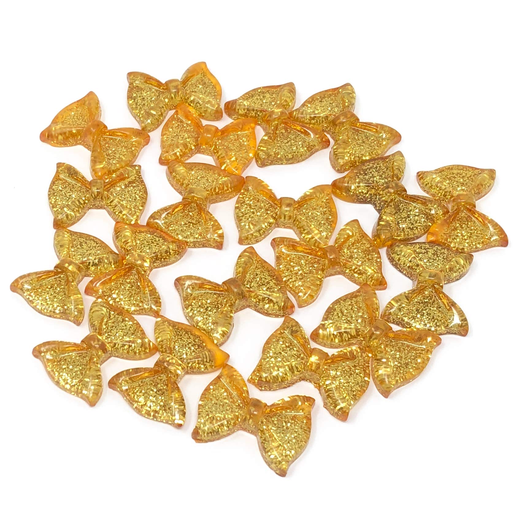25pcs Gold Resin Bows Cabochons with Iridescent Glitter