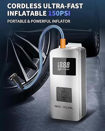 Miniatura 3 de Bomba de aire compacta inalámbrica, inflador de neumáticos, compresor de aire portátil de 150 PSI con arranque de potencia 3000A (gasolina de 6.03.0