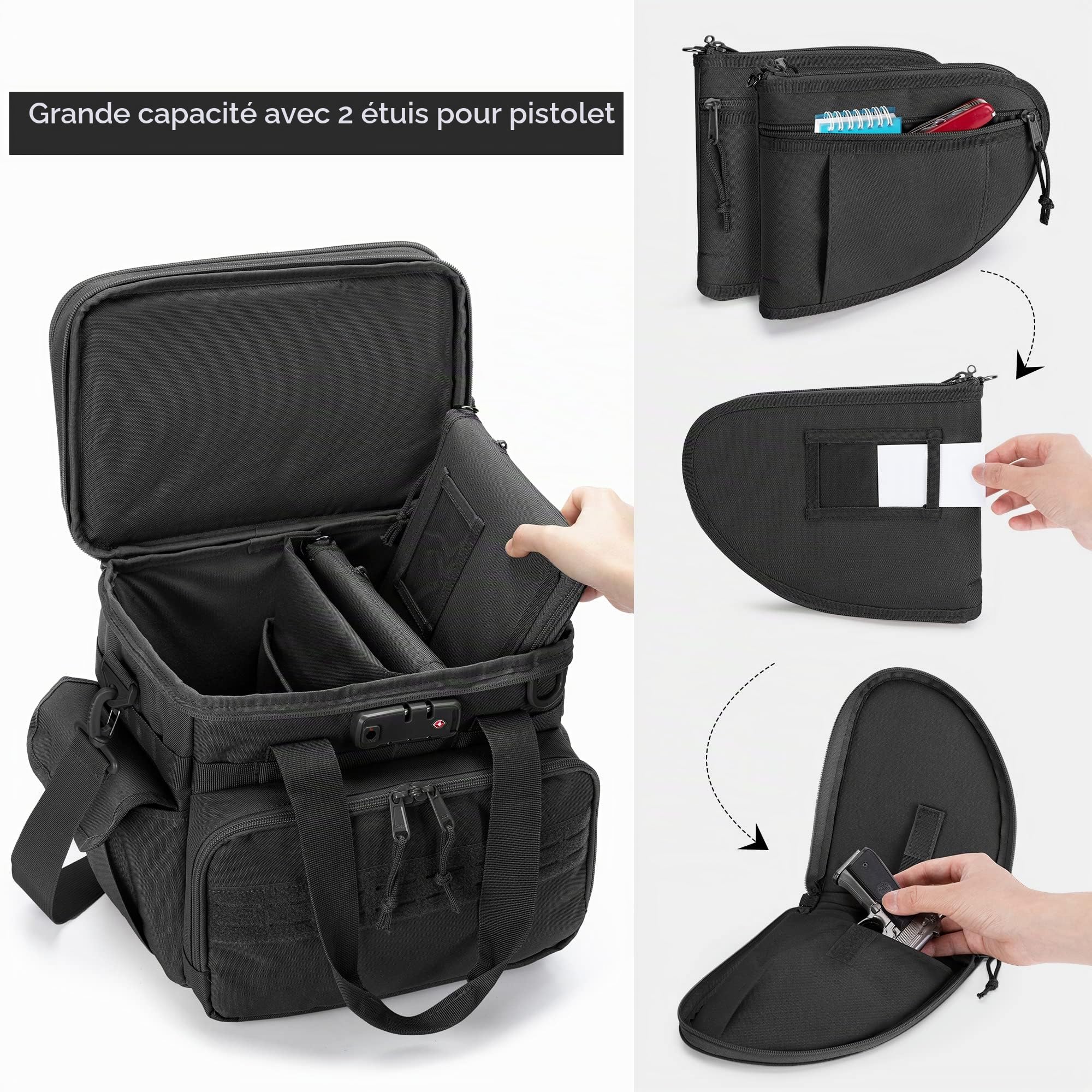 GOBUROS Sac de Tir Tactique pour 2 Petits Étuis pour Pistolet, Multi-Poches
