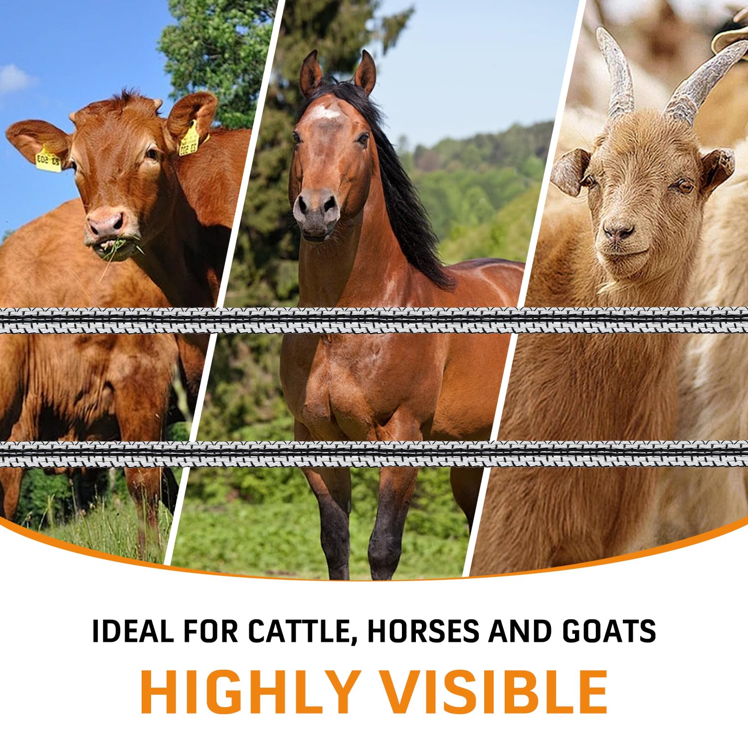 Electric Fence Poly Tape, Heavy-Duty Sure Shock PVC, Electric Fence for Livestock, 656ft(200m), 1/2 Inch, White and Black