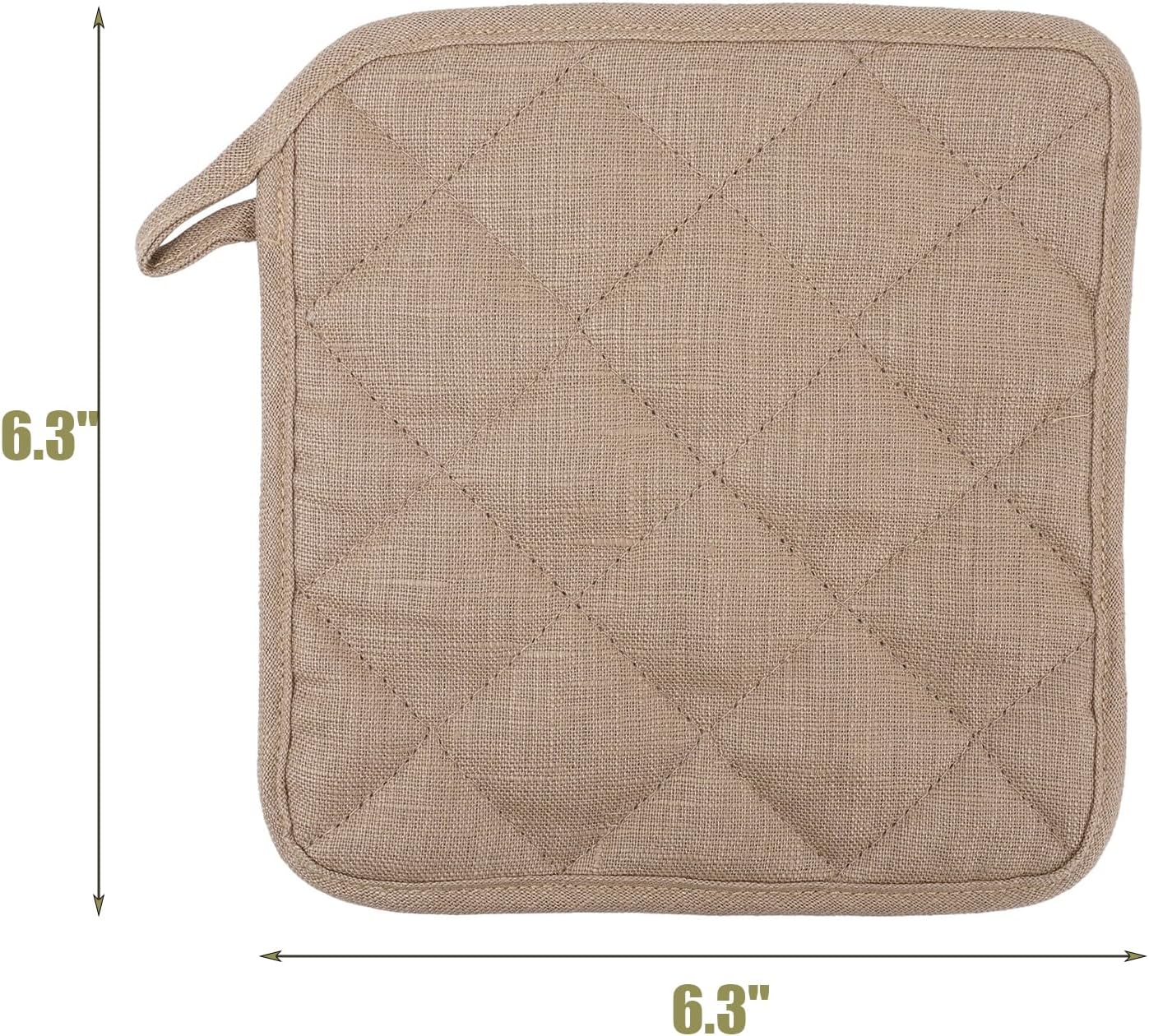 100% Linen Pot Holders for Kitchen Set of 4, Double Linen Layer, Cotton Lining & Hanging Loop, Heat Resistant Hot Pads Pot Holders for Cooking Kitchenaid- Deep Khaki