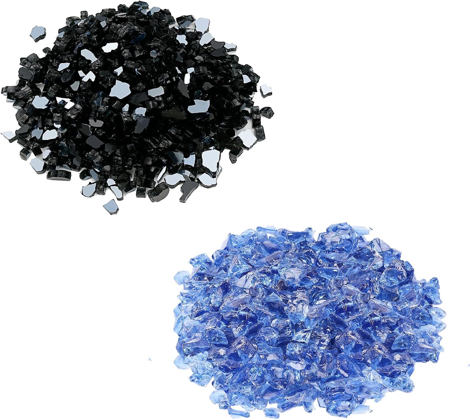Grisun Onyx Black and Pacific Ocean Blue Fire Glass for Fire Pit, 1/2 Inch Tempered Glass Rocks for Natural or Propane Fireplace, Safe for Outdoors and Indoors Firepit Glass, 10 Pounds