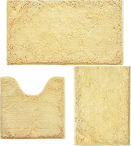 Juegos de alfombras de baño de 3 piezas antideslizantes, alfombras de baño con respaldo de PVC, alfombra de baño lavable, absorbente, alfombrillas
