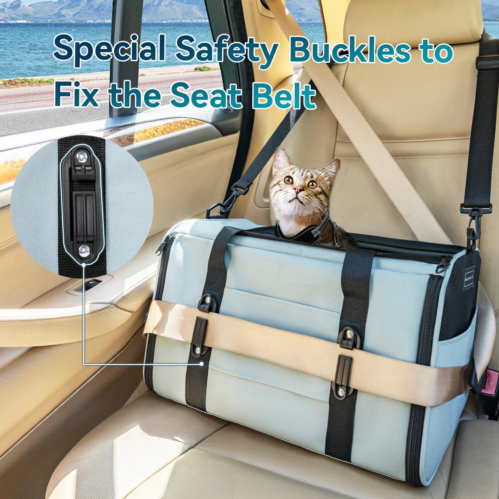 Petsfit Cat Car Carrier with Patented Safety Buckle - Image 2