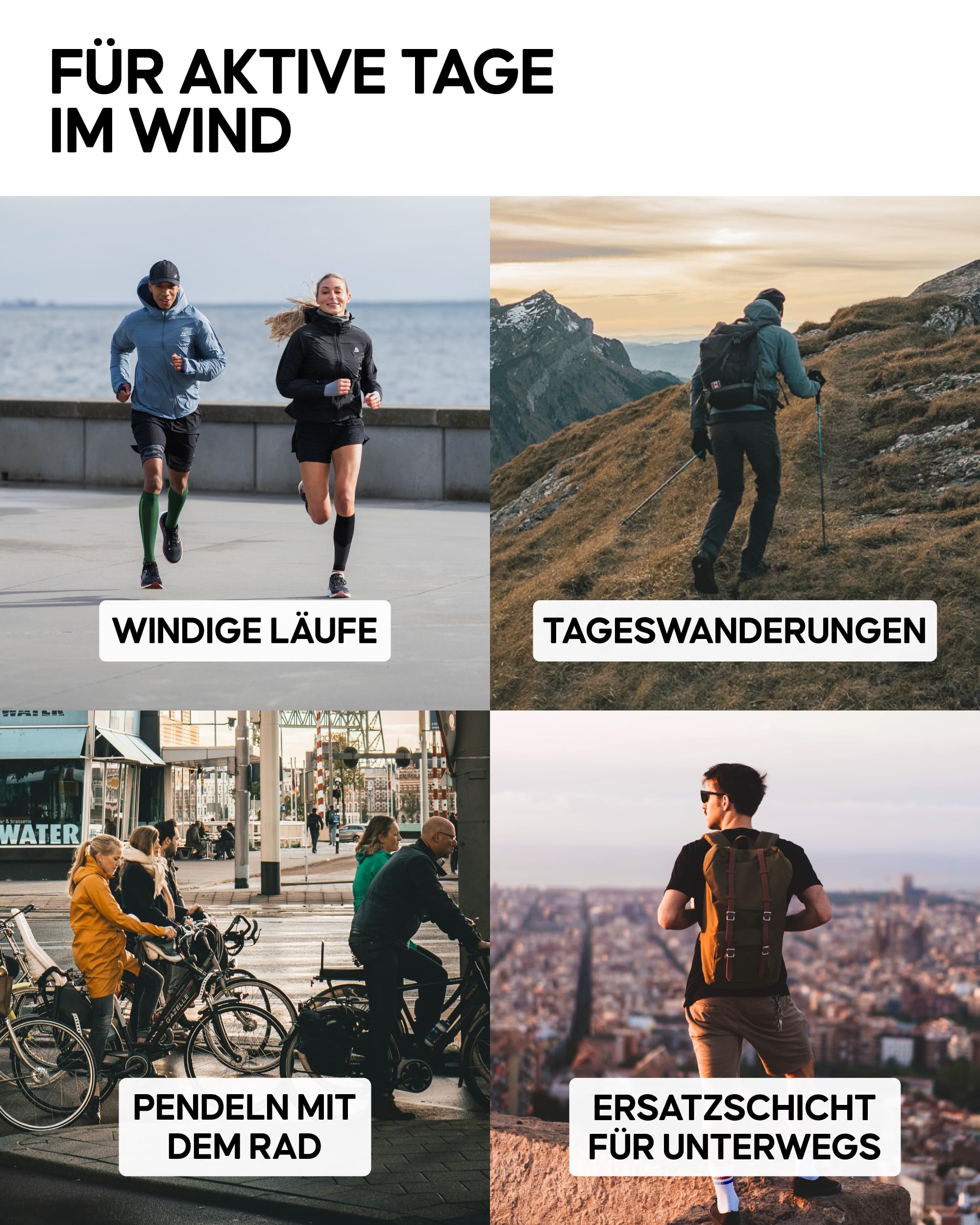 DANISH ENDURANCE Windbreaker-Jacke mit Kapuze Herren, Laufjacke aus recycelten Materialien, Atmungsaktive Sportjacke, Full-Zip, Winddicht & Leicht, für Herren
