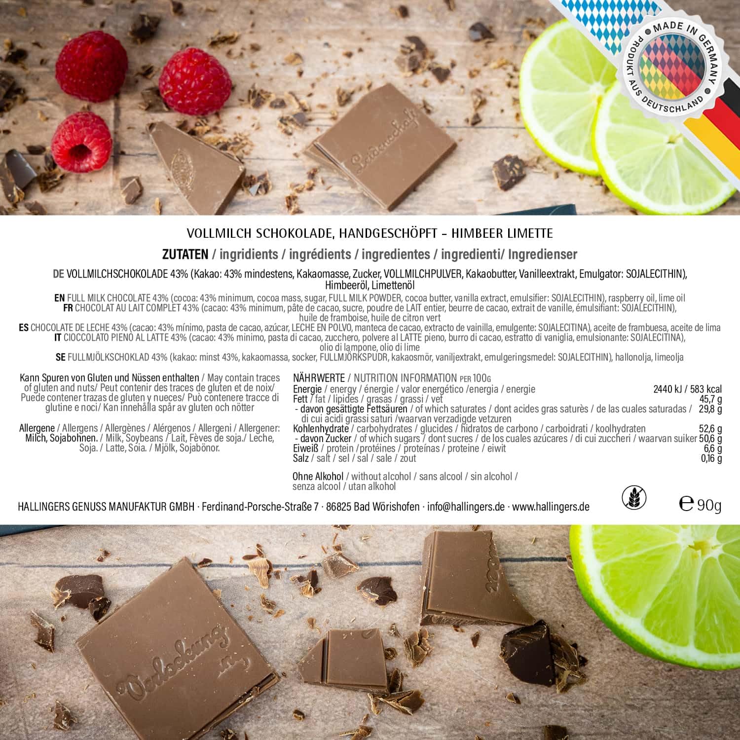 Hallingers Genuss Manufaktur Vegane Schokolade Weihnachts-Geschenk - Tafel handgeschöpfter Edelkakao ohne Alkohol edler Karton 10x "Happy New Year ..." Himbeer-Maracuja, Weihnachten für Frauen Männer
