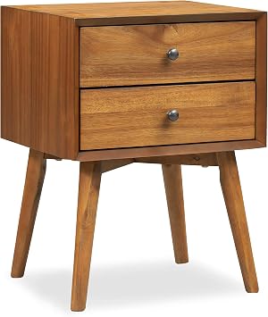 Poly & BARK Dorsey Nightstand - Mid-Century Modern Nightstand Solid Wood Bedside Table with 2 Drawers, Acorn Walnut Finish, 23.5" Tall