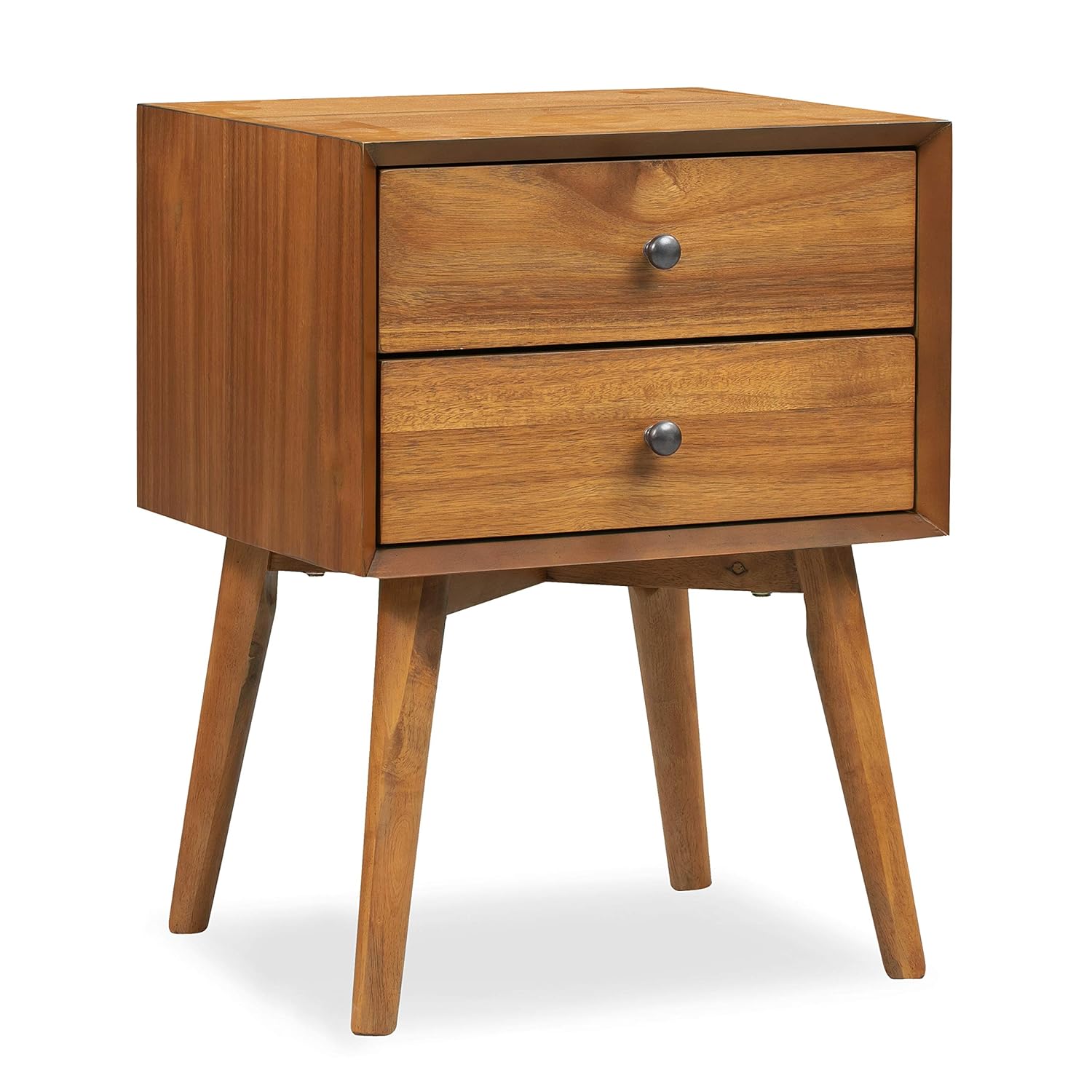 Poly BARK Dorsey Nightstand - Mid-Century Modern Nightstand Solid Wood Bedside Table with 2 Drawers Acorn Walnut Finish