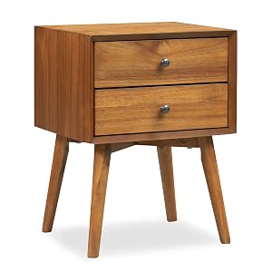 Poly BARK Dorsey Nightstand - Mid-Century Modern Nightstand Solid Wood Bedside Table with 2 Drawers Acorn Walnut Finish