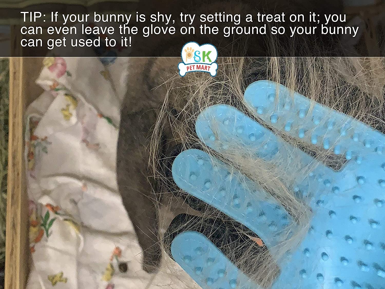 PSK PET MART Rabbit Brush and Grooming Glove - 2PCS - Gentle on Bunnies and Guinea Pigs- Small Animal Hair Remover 3