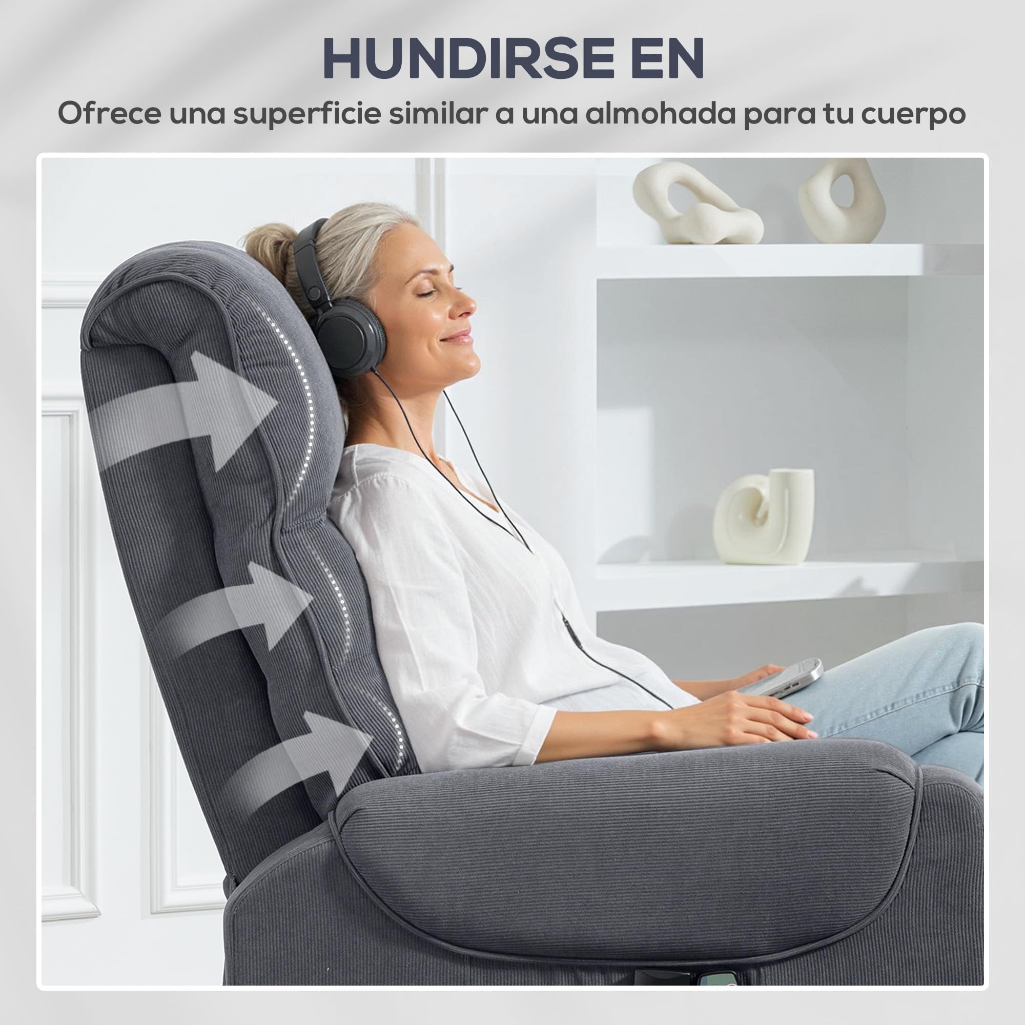 HOMCOM Sillón Relax Reclinable Eléctrico Levanta Personas, 8 Puntos de Masaje, 2 Controles Remotos, Gris