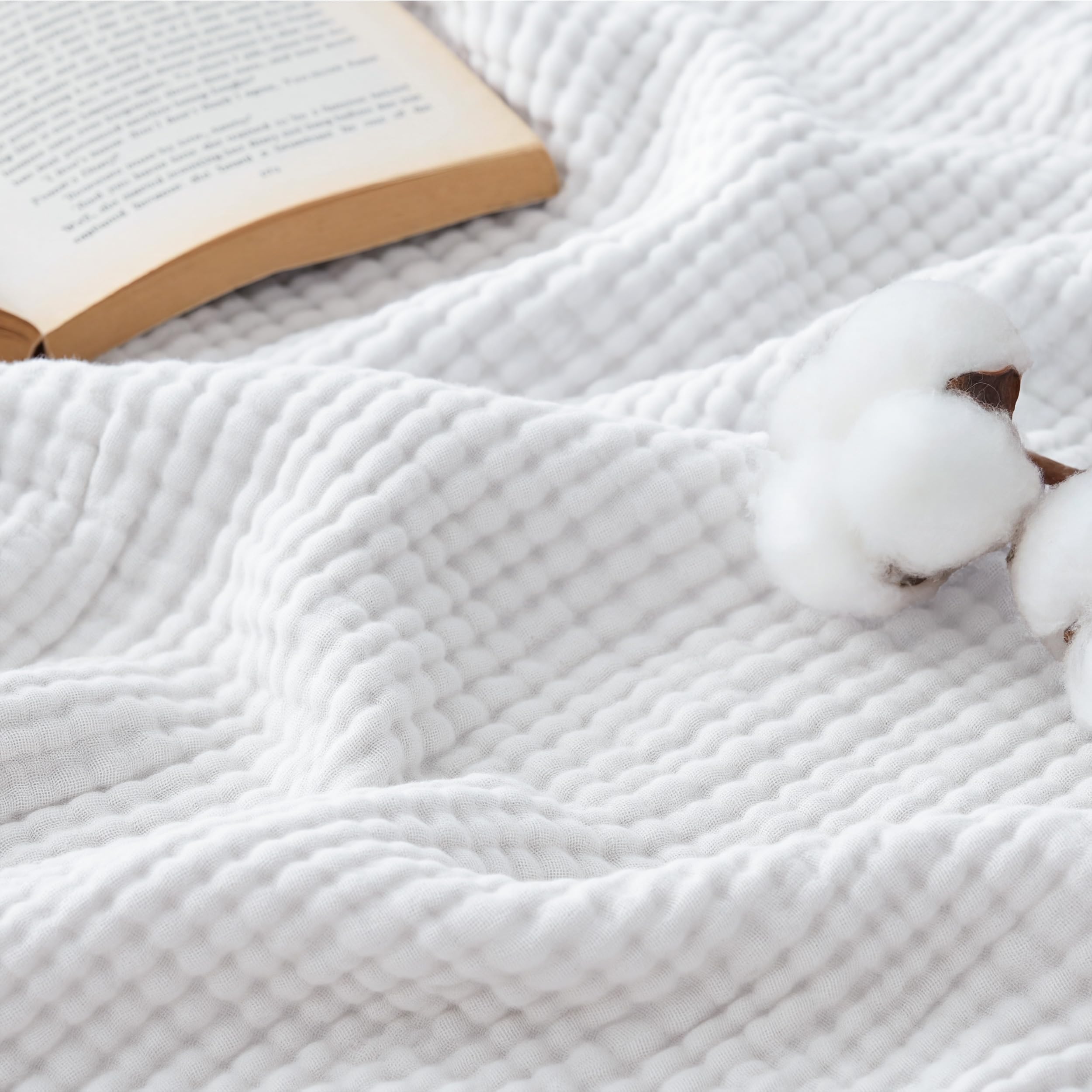 Photo 1 of Bedsure 100% Cotton Muslin Blanket Queen Size for Bed - 4-Layer Breathable and Lightweight Thin Soft Summer Gauze Muslin Blankets for Adults, White, 90x90 Inches
