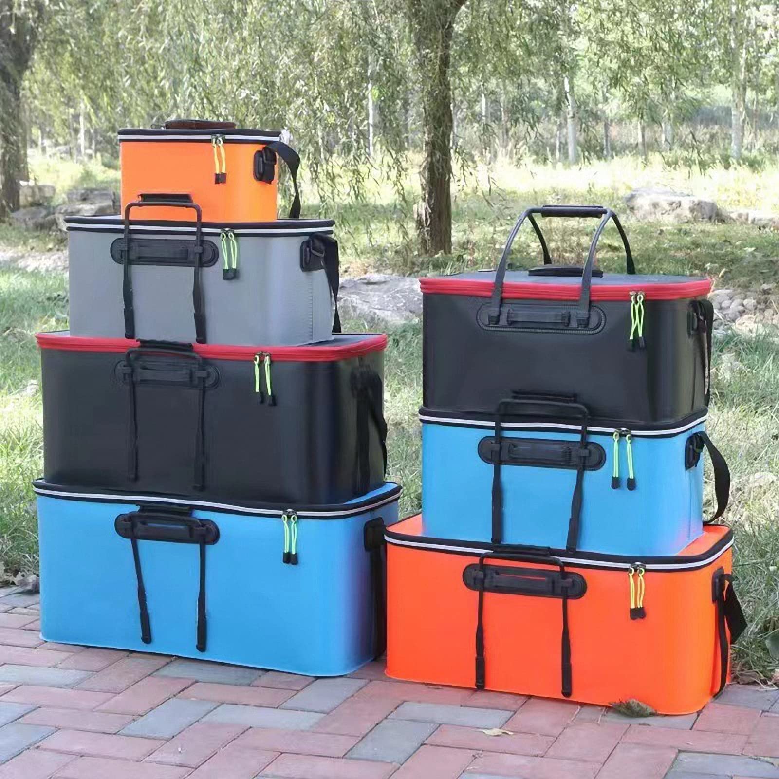Zewnętrzne składane wiadro wędkarskie EVA ze świetlikiem, przenośne, odporne na zużycie pudełko ochronne dla ryb, pomarańczowe, 50 x 29 x 25 cm