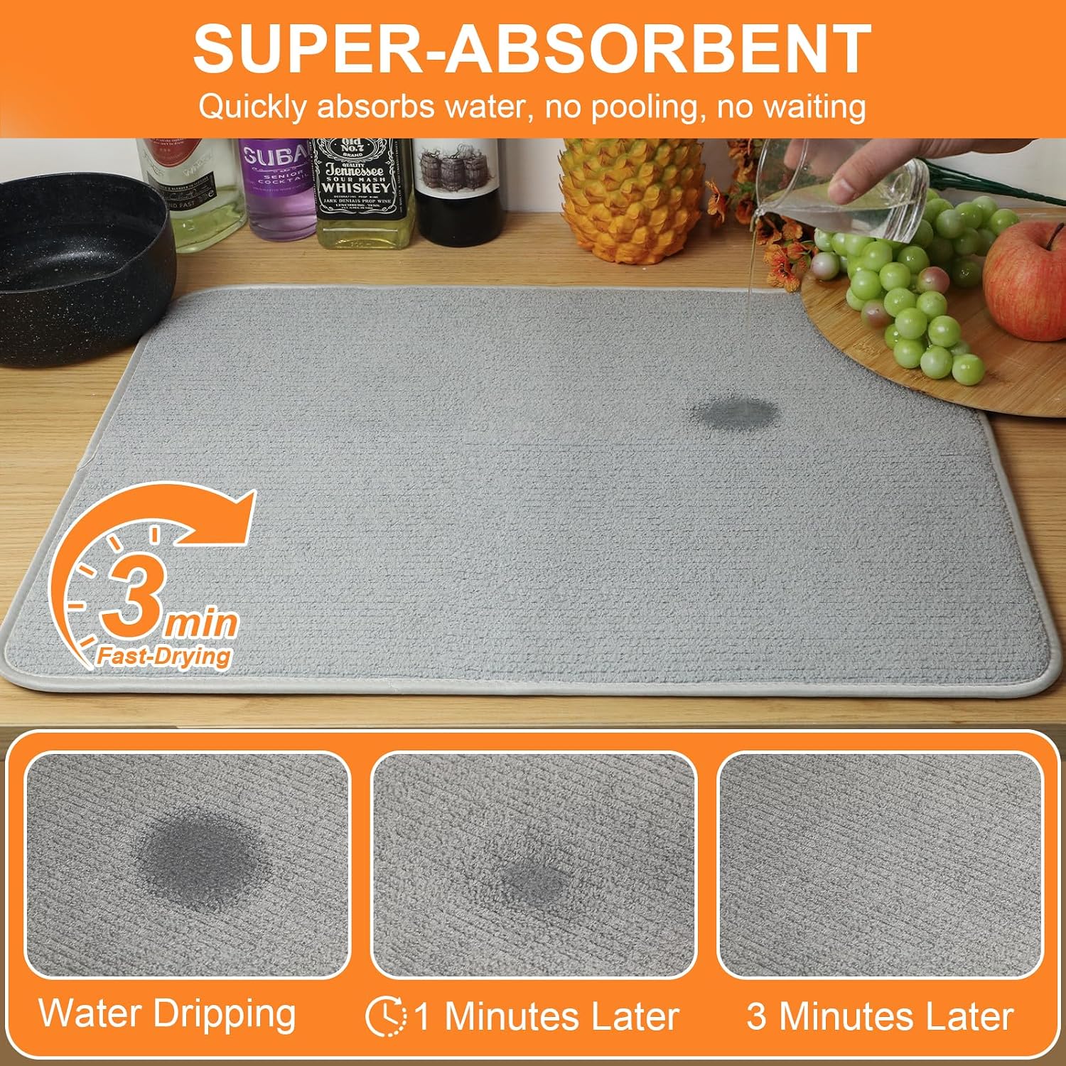 Dish Drying Mat 24 x 17 in, Large Microfiber Drying Mats